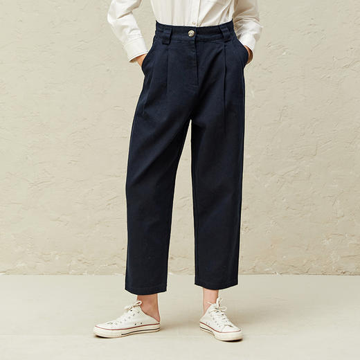 Famecoco范可儿宽松阔腿裤女早春卡其色休闲裤F221GA019 商品图2