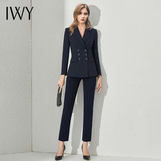 IWY/藏青色时尚西装套装双排扣经典职业装知性优雅气质修身办公OLCP1412 商品图0