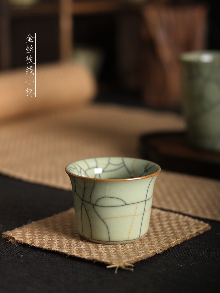 项世豪龙泉青瓷传世哥窑金丝铁线品茗杯45ml642cm