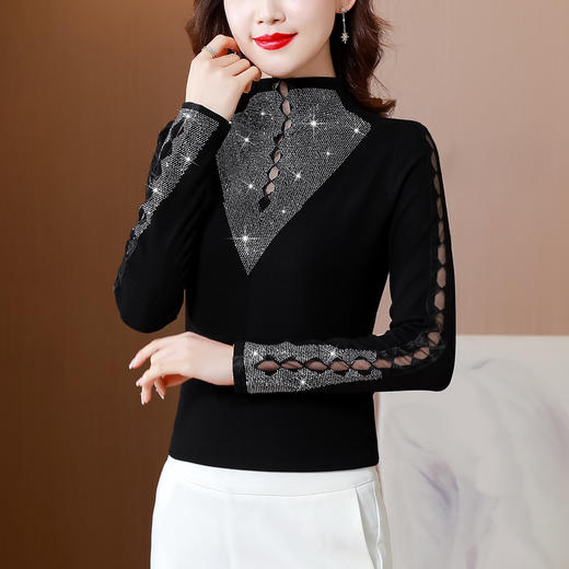 2022春季新款韩版修身长袖烫钻打底衫女 CXHL8235 商品图2