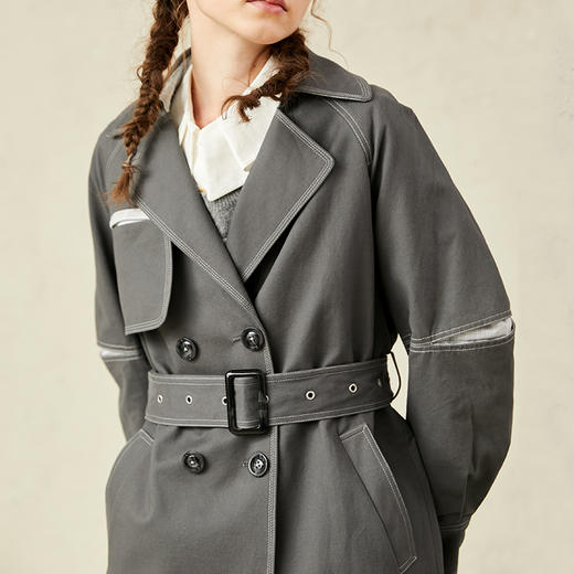 Famecoco范可儿外套春季收腰风衣女中长款F221AA002 商品图3