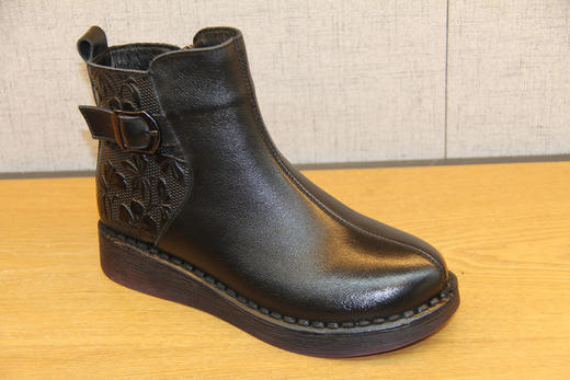 豪行冬款20492962真皮妈妈鞋棉鞋女加绒平底保暖防滑软底舒适女靴 专柜正品 跟高3CM 帮高10CM 商品图0