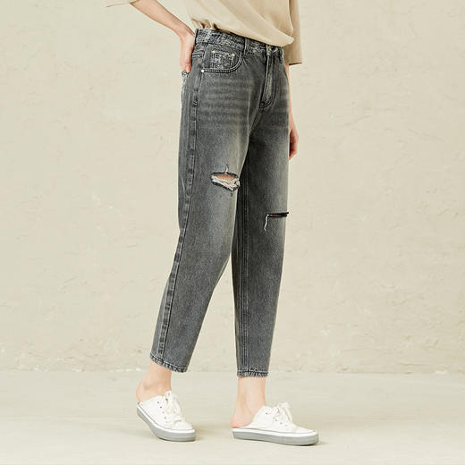 famecoco范可儿破洞牛仔裤女设计感小众直筒裤F221GA011 商品图3