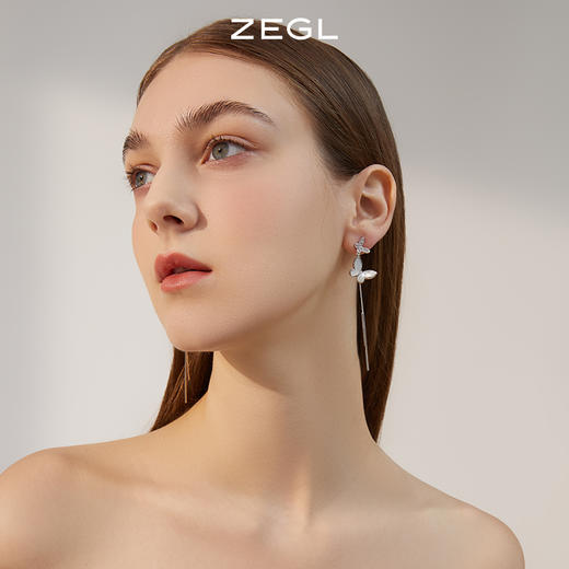 ZEGL蝴蝶流苏耳环女长款小众设计感高级贝壳耳钉925银针秋冬耳饰 商品图2