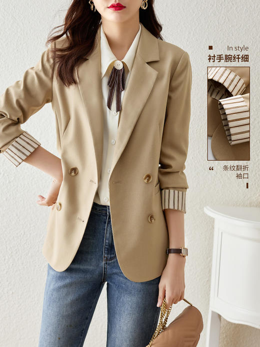 【开门红】熙世界休闲小西装外套女2025春装新款简约卡其色西服高级感小众 商品图0