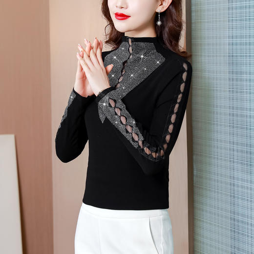 2022春季新款韩版修身长袖烫钻打底衫女 CXHL8235 商品图1