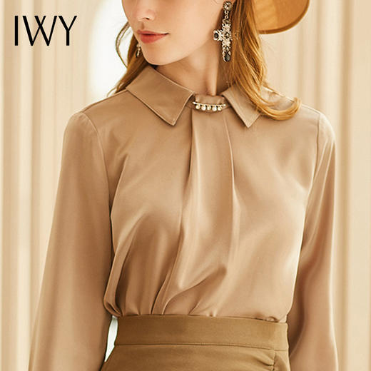 IWY/卡其色咖色断面优雅衬衫百搭内搭衬衫 B419 商品图3