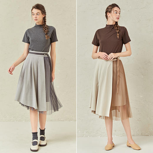 famecoco范可儿半高领打底衫女春内搭短袖t恤F221BB005 商品图4