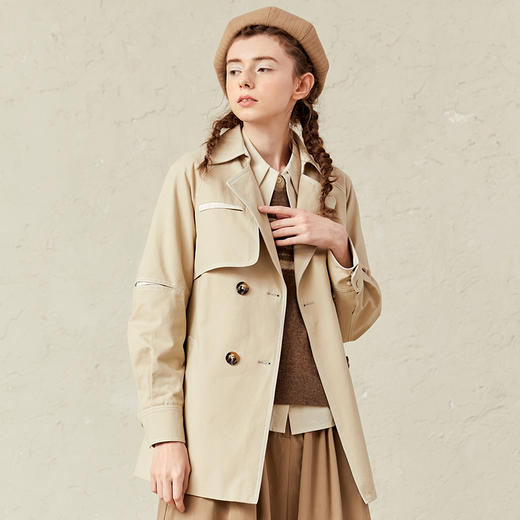 Famecoco范可儿外套春季收腰风衣女中长款F221AA002 商品图1