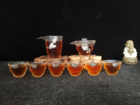 华艺银坊 雅菊四件套 可单选  家用茶具办公会客茶具  人工无铅玻璃杯