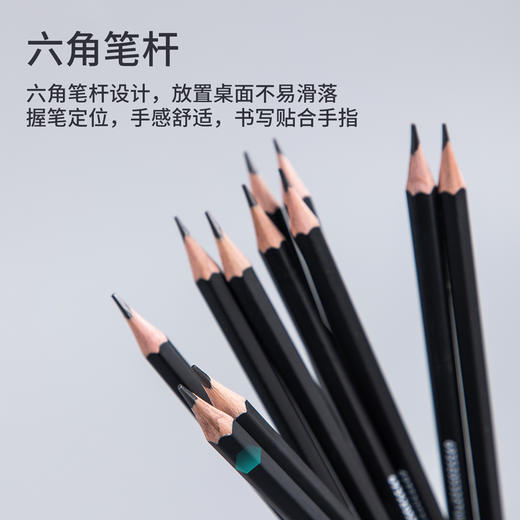得力铅笔S955-2B/HB黑杆皮头2B(黑)(12支/盒) 商品图3
