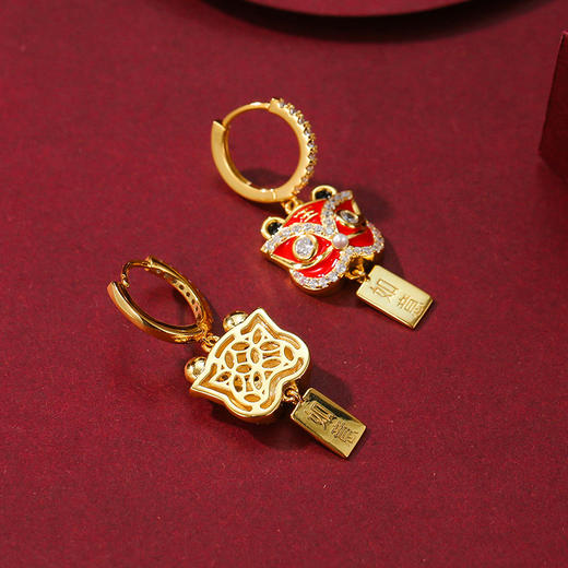 S925纯银虎年本命年生肖耳环低温珐琅老虎造型个性耳坠气质 商品图3