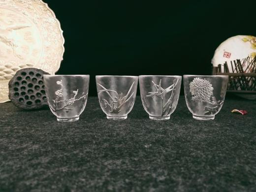 华艺银坊 梅兰竹菊茶杯四件套 可单选 家用茶杯 办公会客茶杯 人工无铅玻璃杯 商品图0