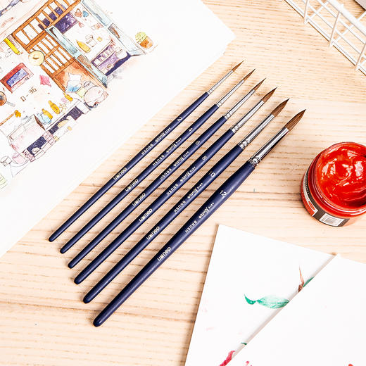 得力圆头混合毛画笔6支套装73893(蓝色)(6支/袋) 商品图0