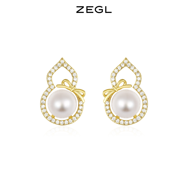ZEGL天然珍珠葫芦耳钉女高级感轻奢气质耳环复古925银针秋冬耳饰