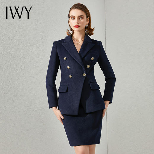 IWY/藏青色工作服套装端售楼部工装女双排扣职业装显瘦西装女高 CS1411 商品图3