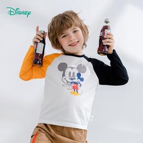 迪士尼童装男童T恤米奇系列撞色长袖T恤亲肤透气春新品