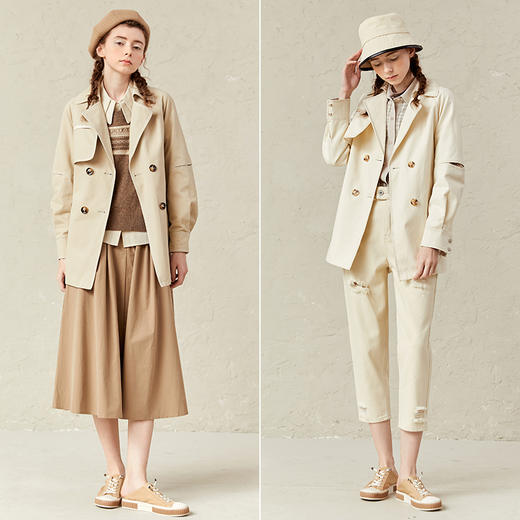 Famecoco范可儿外套春季收腰风衣女中长款F221AA002 商品图4