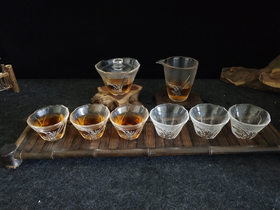 华艺银坊 幽兰八件套  可单选 家用茶具会客茶具  人工无铅玻璃杯