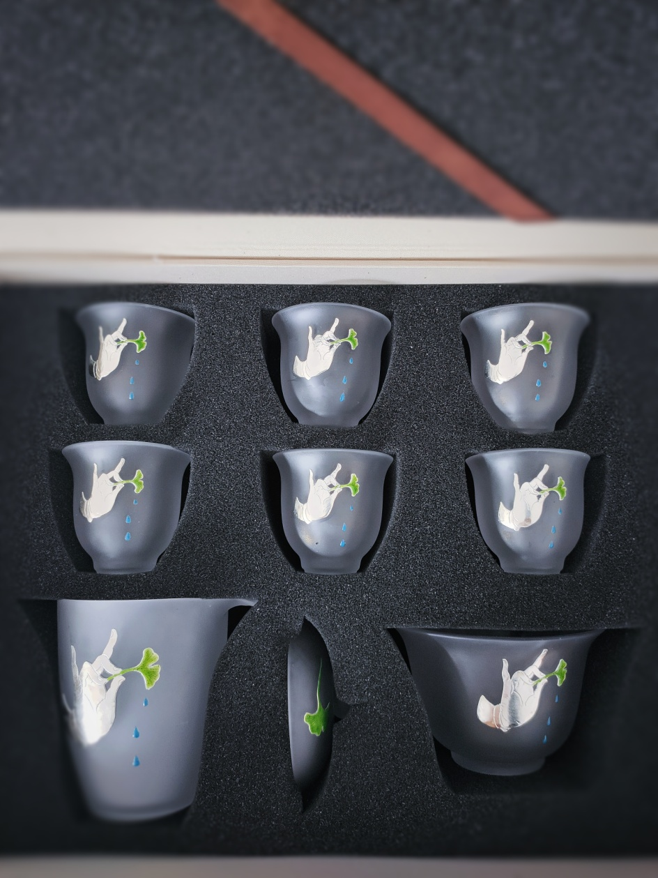 华艺银坊 滴水观音八件套 可单选 家用茶具办公会客茶具 人工无铅玻璃杯