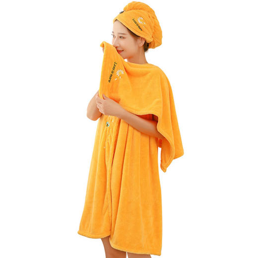 家减尘除漫幽幽小蜜蜂浴裙J8393浴巾家用女可穿可裹比纯棉吸水速干不掉毛洗澡浴裙浴袍 商品图4