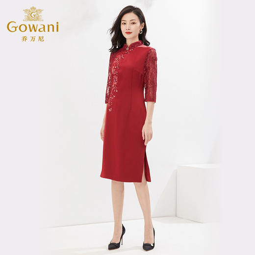 乔万尼春季新款旗袍收腰显瘦喜庆重磅刺绣三醋酸EI3E252 商品图3