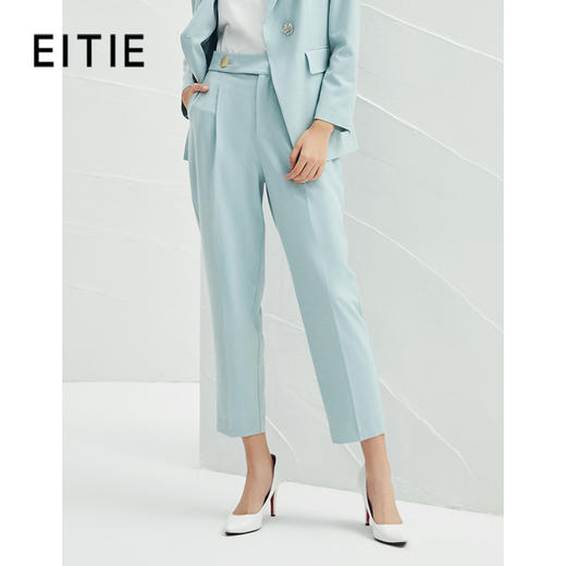 EITIE爱特爱春季新款高腰直筒西装裤女休闲舒适通勤纯色百搭裤子A2205915 商品图0
