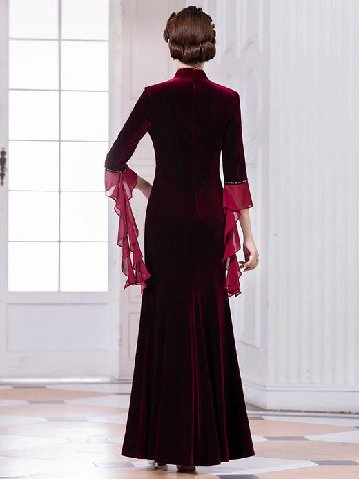 DLQ-A3132复古改良旗袍丝绒秋冬宴会礼服修身显瘦连衣裙女 商品图3