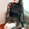 HT6357 2022春季新款韩版网纱拼接雪纺袖修身打底针织衫上衣 商品缩略图0