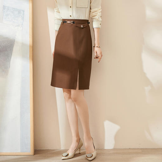 剩L/XL 米思阳2025夏季新款时尚通勤半身裙简约修身侧开叉微弹直筒裙0063 商品图0