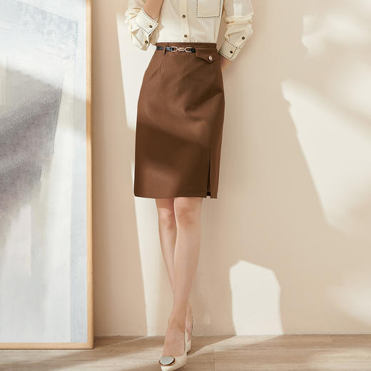 剩L/XL 米思阳2025夏季新款时尚通勤半身裙简约修身侧开叉微弹直筒裙0063 商品图2