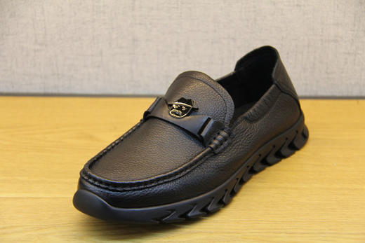 豪行春季新款10155181黑色休闲皮鞋一脚蹬软底舒适男单鞋爸爸鞋 专柜正品 商品图2