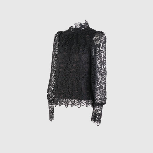 公主袖半高领优雅蕾丝套头上衣 商品图2