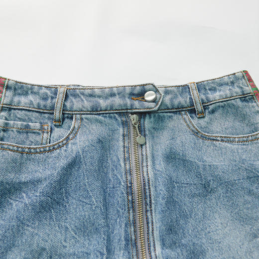 MIIDII谜底2022春新款短裙减龄拼接彩色织带棉牛仔半裙221MB0018 商品图3