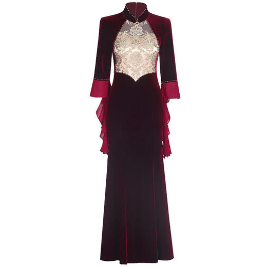 DLQ-A3132复古改良旗袍丝绒秋冬宴会礼服修身显瘦连衣裙女 商品图5