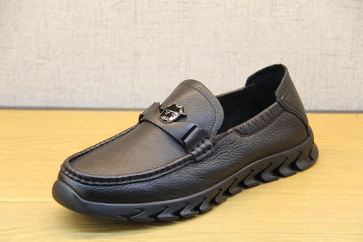 豪行春季新款10155181黑色休闲皮鞋一脚蹬软底舒适男单鞋爸爸鞋 专柜正品 商品图1