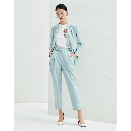 EITIE爱特爱春季新款高腰直筒西装裤女休闲舒适通勤纯色百搭裤子A2205915 商品图1