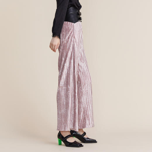 MIIDII谜底2022春款商端系列压褶丝绒休闲高腰直筒裤女221GK0037 商品图2