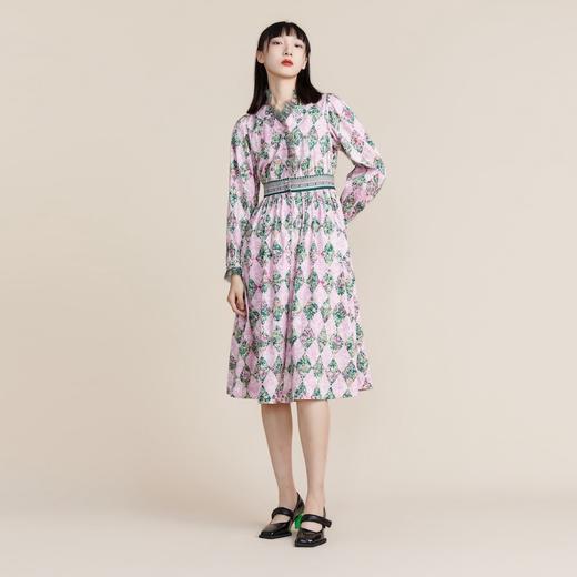 MIIDII谜底2022春新款收腰连衣裙法式田园菱形格印花221ML0088 商品图0