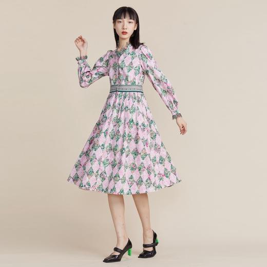 MIIDII谜底2022春新款收腰连衣裙法式田园菱形格印花221ML0088 商品图1