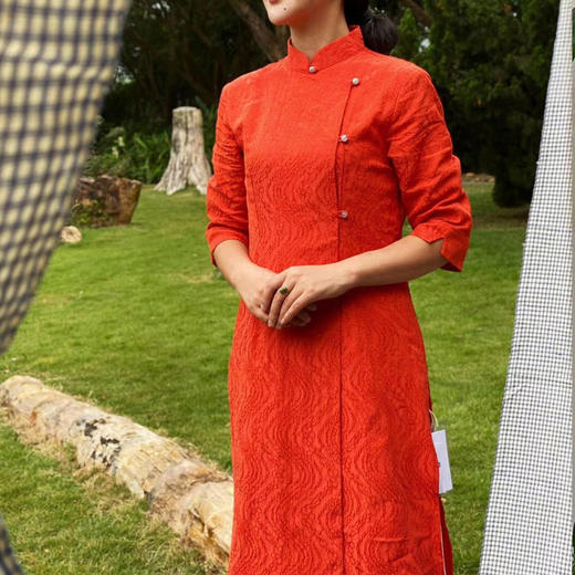 岐氏姐妹  新中式奥黛连衣裙开叉经典大气显高挑棉麻连衣裙20-85DA499 商品图1