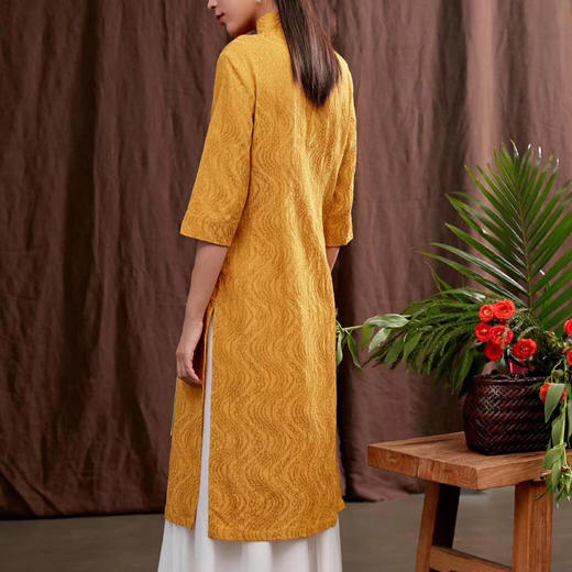 岐氏姐妹  新中式奥黛连衣裙开叉经典大气显高挑棉麻连衣裙20-85DA499 商品图6