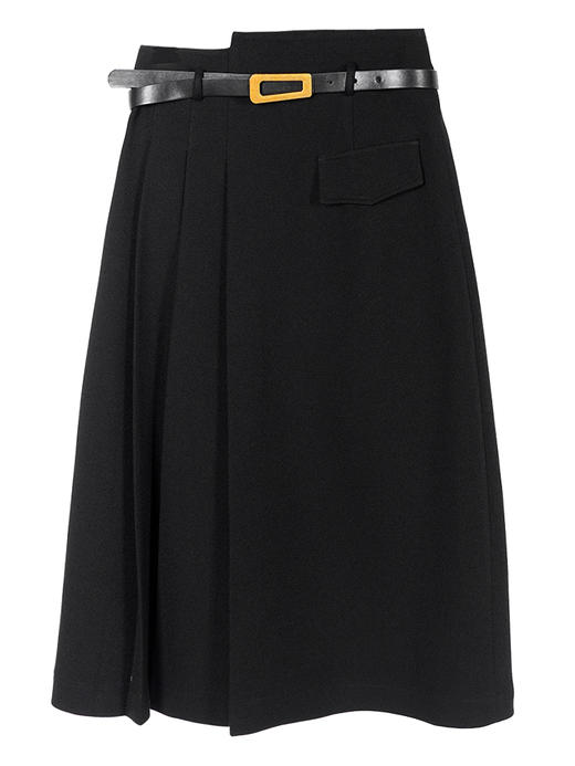 剩S 米思阳2024秋季新款时尚通勤不对称压褶收腰显瘦黑色半身裙0059 商品图4