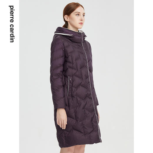 皮尔卡丹女装白鸭绒直筒简约通勤连帽中长款羽绒服P1489Y1403Z0 商品图1