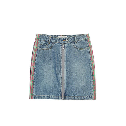 MIIDII谜底2022春新款短裙减龄拼接彩色织带棉牛仔半裙221MB0018 商品图4