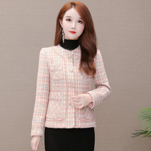 YWE-ZM-BYJ-B28小香风格子毛呢外套女短款呢子大衣 商品图2