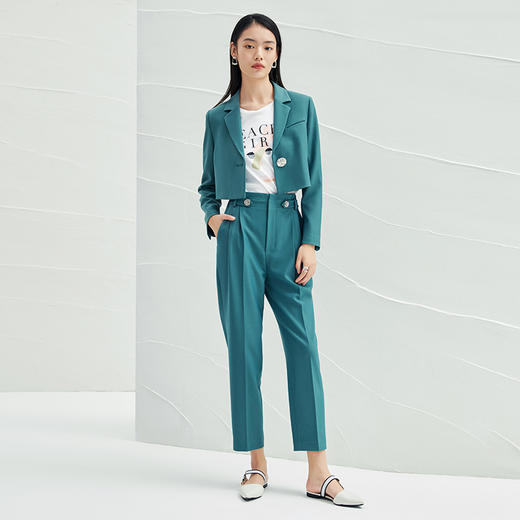 EITIE爱特爱春季新款高腰直筒休闲长裤洋气绿色通勤显瘦百搭裤子A2205913 商品图2