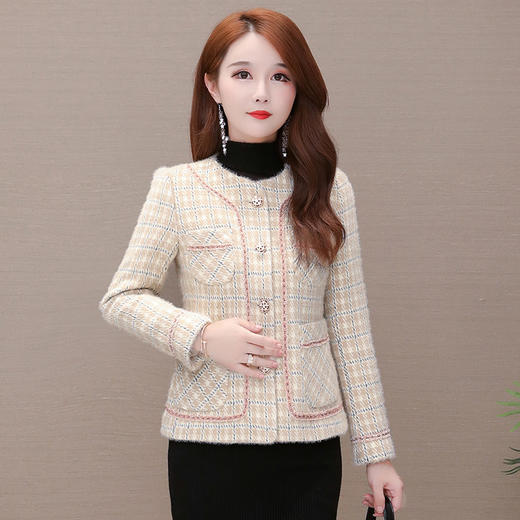 YWE-ZM-BYJ-B28小香风格子毛呢外套女短款呢子大衣 商品图5