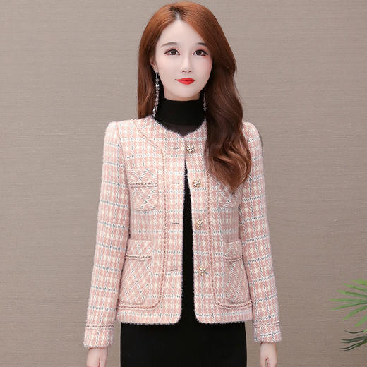 YWE-ZM-BYJ-B28小香风格子毛呢外套女短款呢子大衣 商品图3
