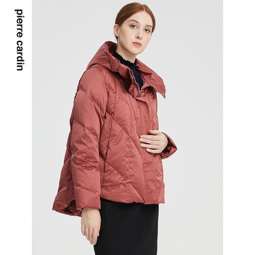 皮尔卡丹女装简约保暖菱形绗线通勤连帽短款羽绒服P1489Y1401 商品图3